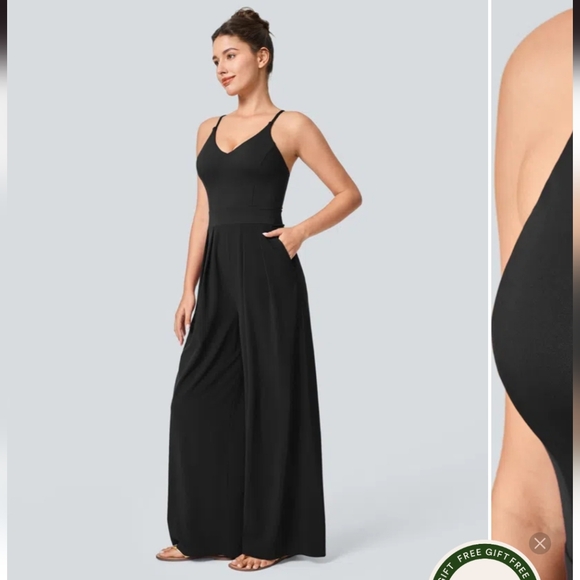 NWT Halara Black Breezeful Jumpsuit Wide leg Quick Dry Medium G142 - Picture 2 of 11